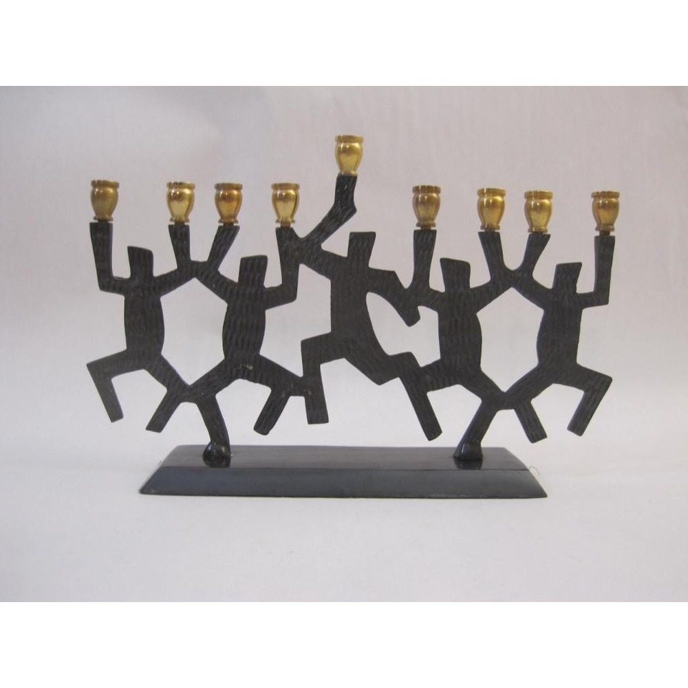 Keith Haring Style Menorah Dancing Men Black Metal Brass Candle Holders Judaica